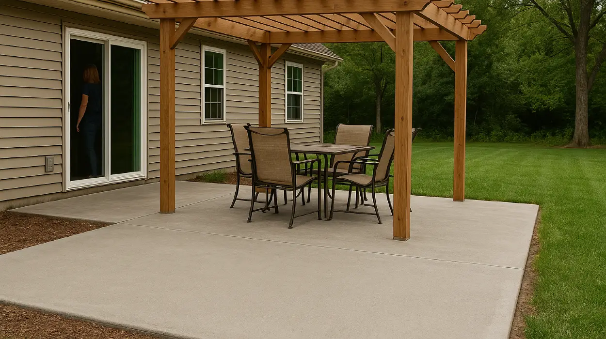 a concrete patio with a pergola from Mr. Concrete Construction San Antonio in Bulverde, TX - Bulverde TX