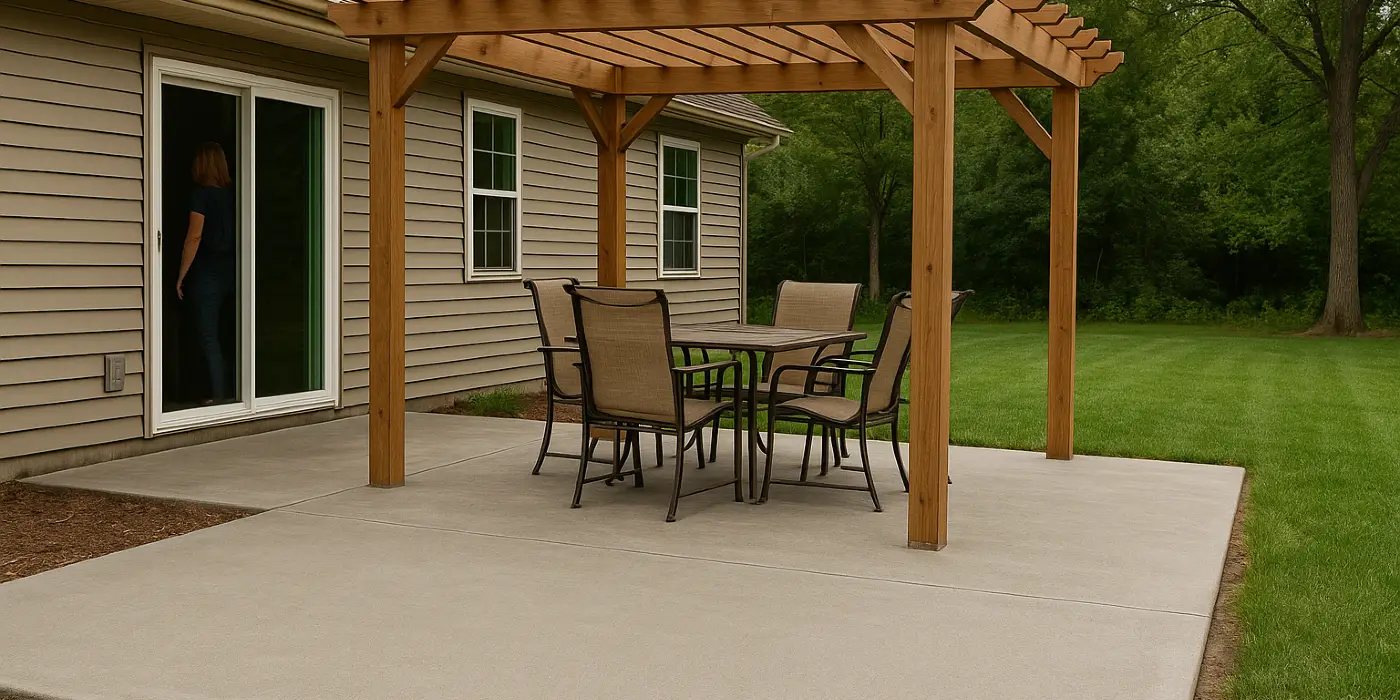 a concrete patio with a pergola from Mr. Concrete Construction San Antonio in Bulverde, TX - Bulverde TX a concrete patio with a pergola from Mr. Concrete Construction San Antonio in Bulverde, TX - Bulverde TX