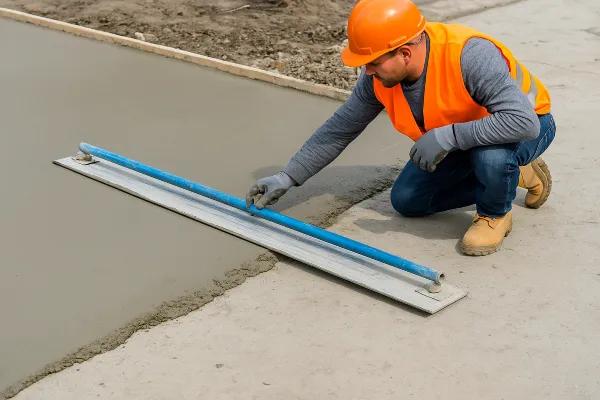 a male worker finishing an outdoor concrete slab from Mr. Concrete Construction San Antonio in San Antonio, TX  Concrete Contractor near me