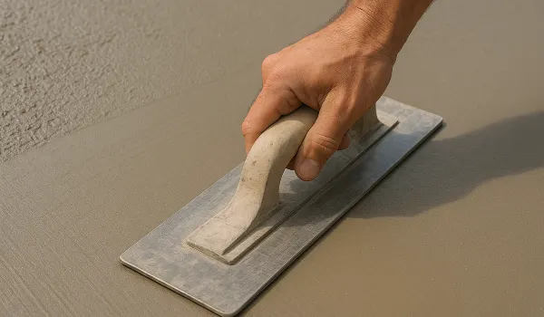 a hand trowel being used on a fresh cement slab to smooth it from Mr. Concrete Construction San Antonio in San Antonio, TX - Concrete Cutting Services