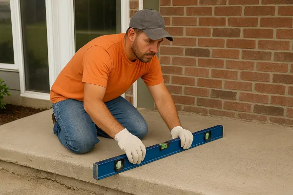 a male worker leveling a concrete slab porch from Mr. Concrete Construction San Antonio in San Antonio, TX - Concrete slab for new sheds a male worker leveling a concrete slab porch from Mr. Concrete Construction San Antonio in San Antonio, TX - Concrete slab for new sheds