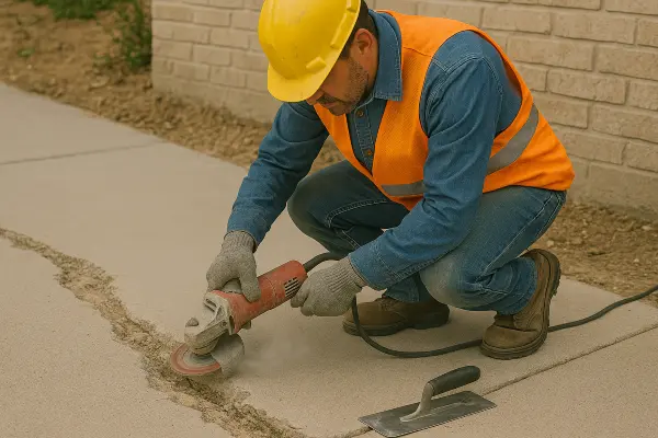 a male worker repairing a sidewalk from Mr. Concrete Construction San Antonio in Fair Oaks Ranch, TX - Fair Oaks Ranch TX a male worker repairing a sidewalk from Mr. Concrete Construction San Antonio in Fair Oaks Ranch, TX - Fair Oaks Ranch TX