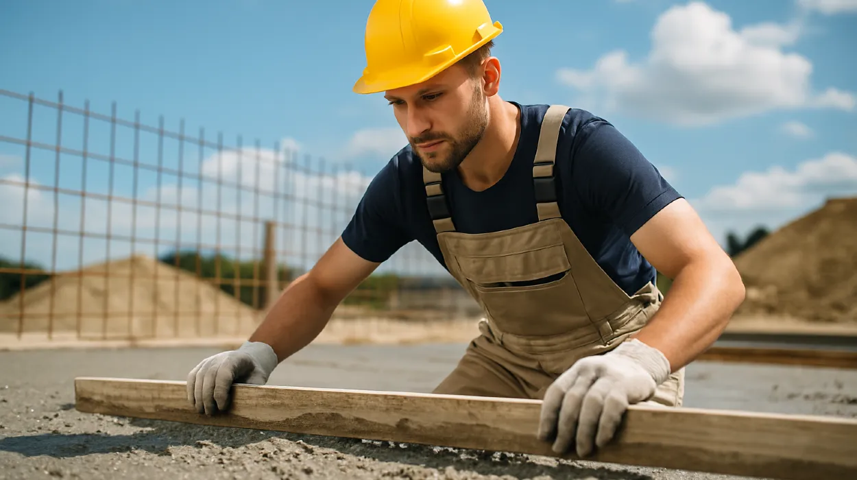 a male concrete worker spreading fresh cement on rebared ground from Mr. Concrete Construction San Antonio in San Antonio, TX - Sidewalk Repair